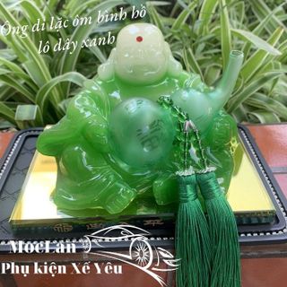 Tượng di lặc cầm hồ lô đặt táp lô xe ô tô biểu tượng cho sự an lạc, vui vẻ, may mắn chất liệu đá ngọc cao cấp