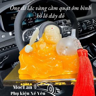Tượng di lặc cầm hồ lô đặt táp lô xe ô tô biểu tượng cho sự an lạc, vui vẻ, may mắn chất liệu đá ngọc cao cấp
