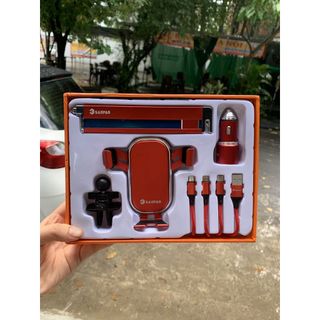 Sét quà tặng 4in1 gồm Giá đỡ điện thoại, Tẩu sạc tặng dây sạc , Bảng ghi số điện thoại dừng đỗ xe kiêm búa phá kính
