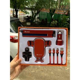 Sét quà tặng 4in1 gồm Giá đỡ điện thoại, Tẩu sạc tặng dây sạc , Bảng ghi số điện thoại dừng đỗ xe kiêm búa phá kính