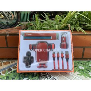 Sét quà tặng 4in1 gồm Giá đỡ điện thoại, Tẩu sạc tặng dây sạc , Bảng ghi số điện thoại dừng đỗ xe kiêm búa phá kính