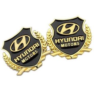 Bộ 2 miếng dán logo kim loại logo HYUNDAI và các hãng xe - MOTOR bông lúa - trang trí ô tô
