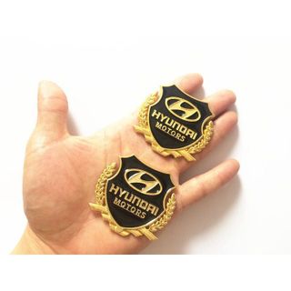 Bộ 2 miếng dán logo kim loại logo HYUNDAI và các hãng xe - MOTOR bông lúa - trang trí ô tô