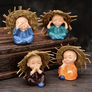 Bộ Tượng 4 Chú Tiểu Luyện Võ 4 MÀU, 4 Chú Tiểu Tập Võ, Múa Võ, Đánh Võ, Trang Trí ô tô, Bàn Làm Việc - Mộc Lan