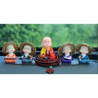 Bộ Tượng 4 Chú Tiểu Luyện Võ 4 MÀU, 4 Chú Tiểu Tập Võ, Múa Võ, Đánh Võ, Trang Trí ô tô, Bàn Làm Việc - Mộc Lan