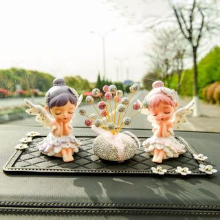 Trang trí taplo - Sét 2 Búp bê múa Bale mix thảm hạt ngọc + chậu cây tài lộc hồng chứa sáp thơm