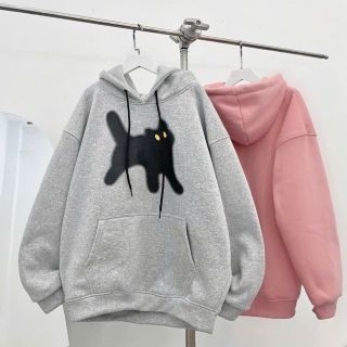 Áo hoodie in mèo đen , nón 2 lớp vải chính , form dưới 75kg
