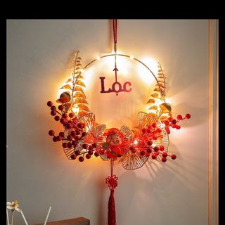 (Bán sỉ) Vòng hoa đào đông Phúc - Lộc -Thọ trang trí ngày Tết đem lại tài lộc, an khang Vòng đào đông TẶNG kèm đèn nháy.