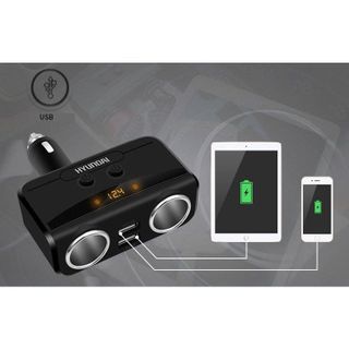 (Bảo hành 6 tháng)Tẩu sạc cao cấp Hyundai HY32 có Led 2 tẩu, 2 cổng USB, hiển thị điện áp