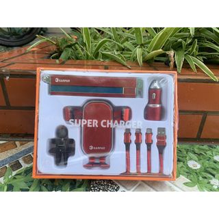 Sét quà tặng 4in1 gồm Giá đỡ điện thoại, Tẩu sạc tặng dây sạc , Bảng ghi số điện thoại dừng đỗ xe kiêm búa phá kính