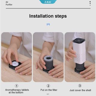 Máy Lọc Không Khí Mini Di Động Cho Xe Hơi/Phòng Ngủ K2 Với Bộ Lọc HEPA khử mùi hôi, diệt vi khuẩn bằng ion âm