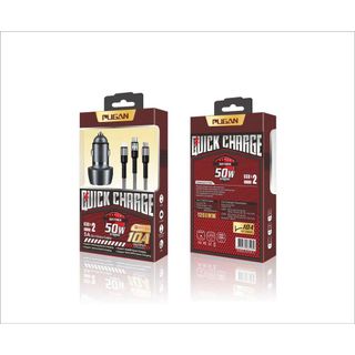 (đủ loại) Tẩu Sạc Nhanh Pugan 10A và 4.8A 6A Kèm Dây Sạc 3 Đầu Cho Các Loại Điện Thoại Dùng Trên Ô Tô