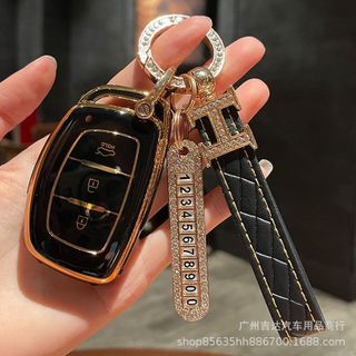 Móc khóa da chữ H Hermes đính đá cao cấp nhiều màu cho ô tô xe máy