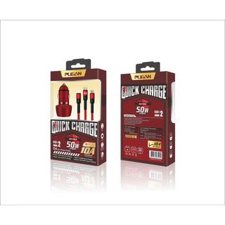(đủ loại) Tẩu Sạc Nhanh Pugan 10A và 4.8A 6A Kèm Dây Sạc 3 Đầu Cho Các Loại Điện Thoại Dùng Trên Ô Tô