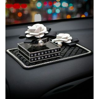 set nước hoa đính đá để taplo ô tô gắn bông hoa trà sang trọng quý phái cho xế yêu của bạn