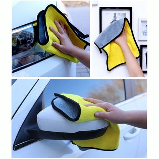 (đủ size) Khăn Lau Xe Ô Tô - Khăn Lau Đa Năng Microfiber 2 Mặt Vàng - Xám Siêu Thấm Cực Dày Không Đổ Lông Siêu Thấm