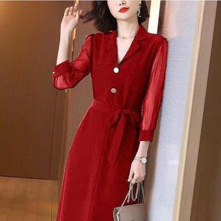 Đầm cổ vest tay voan sang trọng hàng