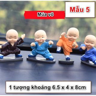 Sét 5 chú tiểu hòa thượng trang trí taplo - bộ tứ không - ở đâu có phật ở đó có bình an - Mộc Lan Phụ Kiện Xế Yêu