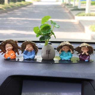 Sét 5 chú tiểu hòa thượng trang trí taplo - bộ tứ không - ở đâu có phật ở đó có bình an - Mộc Lan Phụ Kiện Xế Yêu