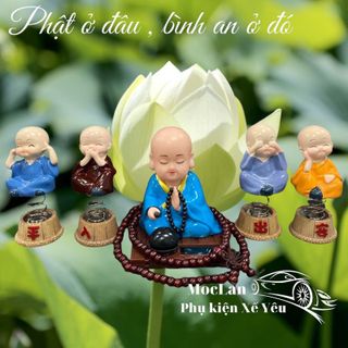 Sét 5 chú tiểu hòa thượng trang trí taplo - bộ tứ không - ở đâu có phật ở đó có bình an - Mộc Lan Phụ Kiện Xế Yêu