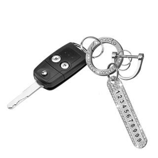 Móc khóa mặt hình bảng chữ số ghi chú số điện thoại chống thất lại đính đá lấp lánh trang trí ví tiền chìa khóa xe hơi
