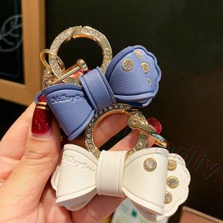 Móc Khóa Da Hình Nơ Đính Đá Xinh Xắn nhiều màu