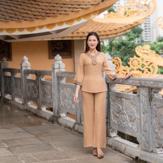 đồ lam đến chùa nữ cao cấp - vải đũi vân mây thoáng mát thấm hút tốt - SE58