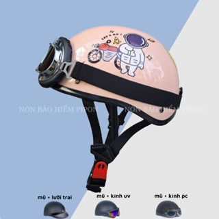 Nón bảo hiểm nửa đầu kính phi công HTP nhiều tem dễ thương , nón bảo hiểm kính phi công chính hãng HTP cao cấp
