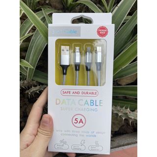 Cáp Sạc Nhanh 3 Đầu 5A (3 in 1 Cable) Bọc Dù Siêu Bền Sạc Nhanh Chống Xoắn Gãy Gập Dây Cáp