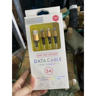 Cáp Sạc Nhanh 3 Đầu 5A (3 in 1 Cable) Bọc Dù Siêu Bền Sạc Nhanh Chống Xoắn Gãy Gập Dây Cáp