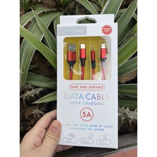 Cáp Sạc Nhanh 3 Đầu 5A (3 in 1 Cable) Bọc Dù Siêu Bền Sạc Nhanh Chống Xoắn Gãy Gập Dây Cáp