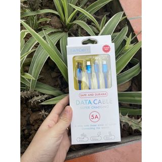 Cáp Sạc Nhanh 3 Đầu 5A (3 in 1 Cable) Bọc Dù Siêu Bền Sạc Nhanh Chống Xoắn Gãy Gập Dây Cáp