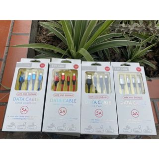 Cáp Sạc Nhanh 3 Đầu 5A (3 in 1 Cable) Bọc Dù Siêu Bền Sạc Nhanh Chống Xoắn Gãy Gập Dây Cáp
