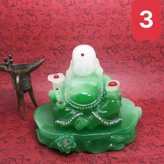(tặng thảm) Tượng phật Di Lặc ngọc bích trang trí phong thủy trong nhà và taplo ô tô - phật ngọc xanh cao cấp