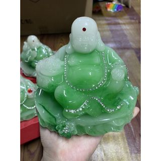 (tặng thảm) Tượng phật Di Lặc ngọc bích trang trí phong thủy trong nhà và taplo ô tô - phật ngọc xanh cao cấp
