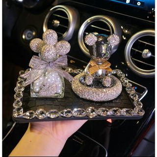 Trang Trí Ô Tô Set Gấu Sáp Thơm đội vương miện - Nước Hoa Hàng Cao Cấp Bushineco +Thảm CN Đá To+Cây bóng đính đá trắng