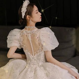 Áo Cưới Công chúa tay Phồng tà Tầng Tiểu thư ko Đuôi  Cao cấp ( Hàng, Giá Tận Xưởng )