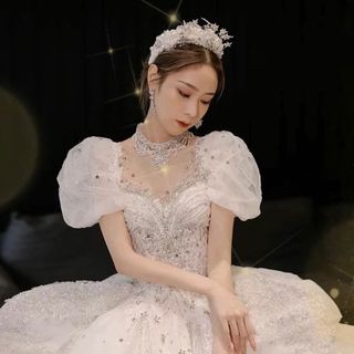 Váy Cưới Công chúa tay Phồng tà Tầng Tiểu thư Đuôi 3m Cao cấp ( Hàng, Giá Tận Xưởng )
