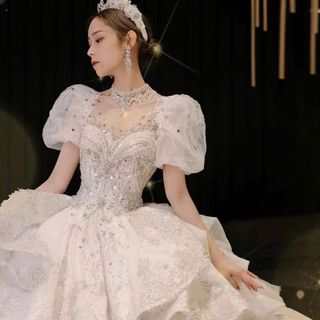 Váy Cưới Công chúa tay Phồng tà Tầng Tiểu thư Đuôi 3m Cao cấp ( Hàng, Giá Tận Xưởng ) giá sỉ