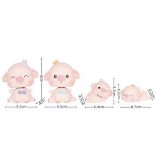Set gia đình heo hồng siêu dễ thương dùng trang trí taplo ô tô bàn làm việc góc học tập phụ kiên ô tô Mộc Lan