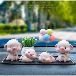 Set gia đình heo hồng siêu dễ thương dùng trang trí taplo ô tô bàn làm việc góc học tập phụ kiên ô tô Mộc Lan