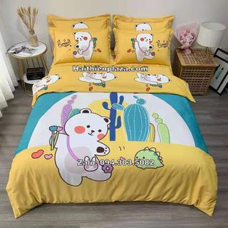 Bộ chăn ga gối đệm 3D nỉ nhung cao cấp hình Khủng long xanh