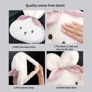 (Sẵn) Bộ Gối Tựa Đầu Tựa Lưng Trên Ô Tô Hình Thỏ Bông Dễ Thương - thỏ tai dài có nơ sử dụng trong văn phòng làm việc