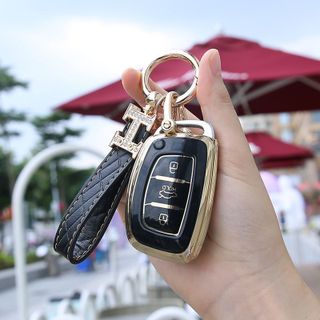 Bao khóa TPU đen viền vàng cho xe Hyundai i10 Elantra Tucson - Chìa thông minh
