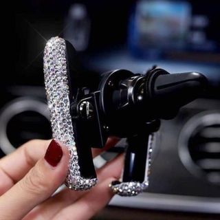 Giá/Kẹp Điện Thoại Đính Đá Kẹp Cửa Gió Điều Hoà Xe Ô Tô - Đá Màu Trắng