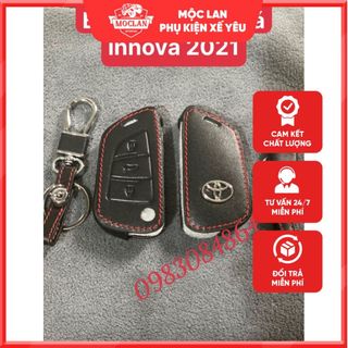 Bao da chìa khóa ô tô Toyota INNOVA 2021 - loại chìa bật - bao da bò chỉ đỏ bền đẹp cao cấp giá sỉ
