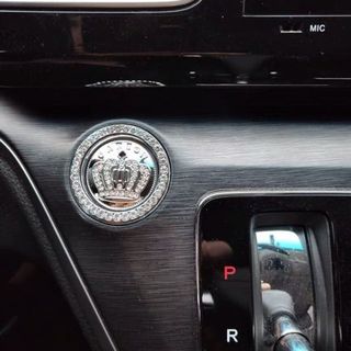 combo logo vương miện trang trí nút Start/Stop xe ô tô