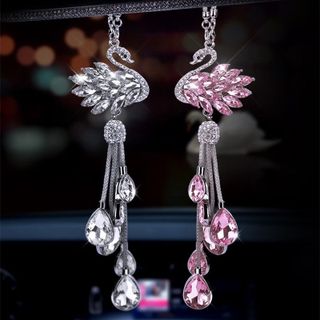 Dây khánh treo gương ô tô thiên nga, khánh thiên nga đính đá đuôi giọt nước - Trang trí gương Mộc Lan