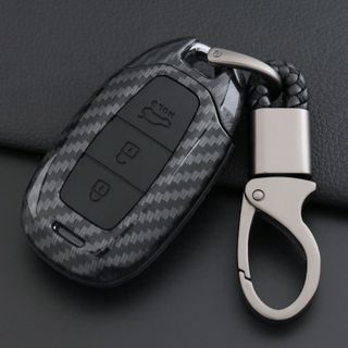 Ốp nhựa carbon lót silicon bọc, bảo vệ chìa khóa xe Hyundai Accent 2021 , Kona, Santafe 2019-2020 kèm móc đeo INOX