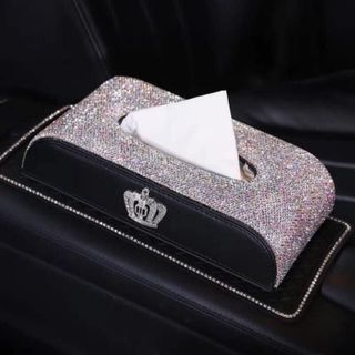 Hộp Đựng Khăn Giấy Da Đính Đá Vương Miện Cao Cấp Trên xe ô tô - bọc vô lăng ô tô